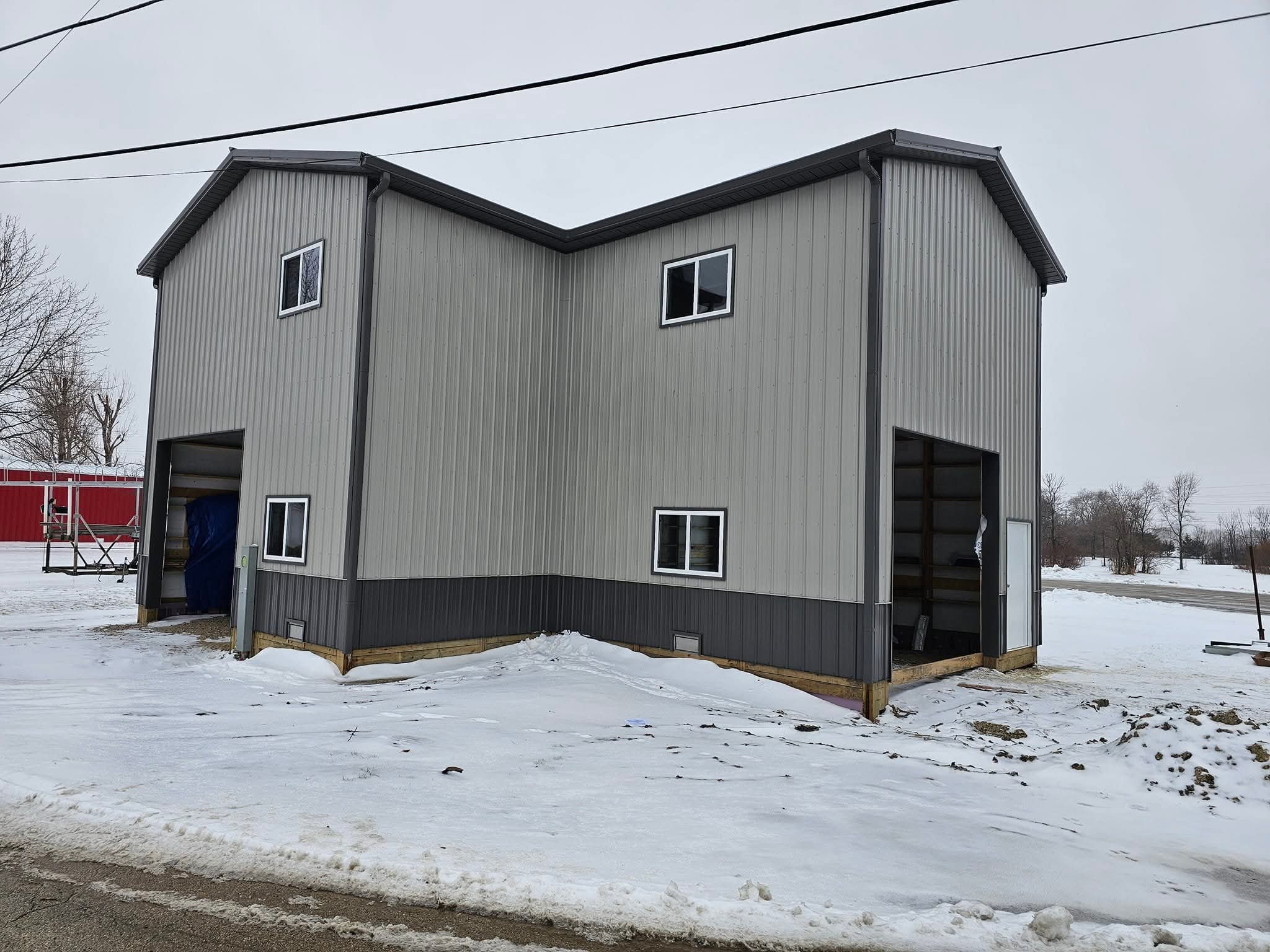 24x64x20 post frame shop with 24x24 bumpout built by A15 Carpentry in Morris Illinois